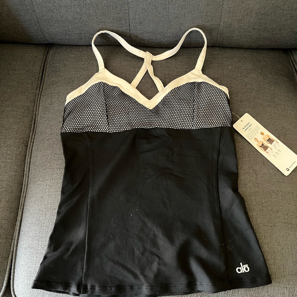 ALO Yoga Black and Cream Blossom Long Bra